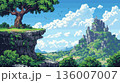 ピクセルアートの崖ステージ背景（2Dゲーム） 136007007