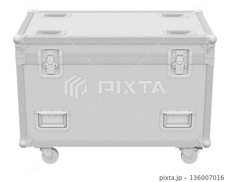 Clay render of front view of flight case isolated on white background - 3D illustration Clay render of front view of flight case isolated on white background - 3D illustration 136007016