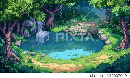 レトロRPG風・エメラルドの水辺マップ 136007040