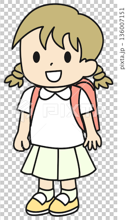 Elementary school girl carrying a school bag 136007151