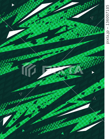 Abstract Sport Poster Design with Green Lightning Shapes, Splashes, and Halftone Patterns in Grunge Style Abstract Sport Poster Design with Green Lightning Shapes, Splashes, and Halftone Patterns in Grunge Style 136007185