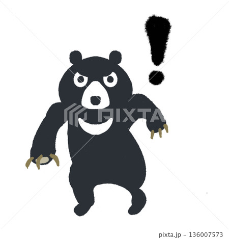 威嚇するクマと黒いビックリマークのイラスト|強い警告・驚き・緊急のイメージ 威嚇するクマと黒いビックリマークのイラスト|強い警告・驚き・緊急のイメージ 136007573