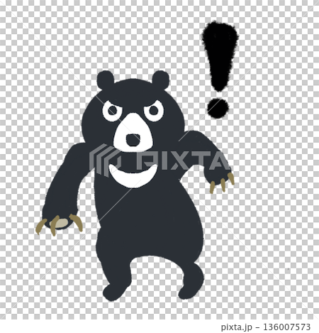 威嚇するクマと黒いビックリマークのイラスト|強い警告・驚き・緊急のイメージ 威嚇するクマと黒いビックリマークのイラスト|強い警告・驚き・緊急のイメージ 136007573