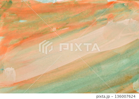 Abstract watercolor brushstrokes of orange and green on a white background, representing the colors of the Indian flag. Festive art, perfect for national holidays. 136007624