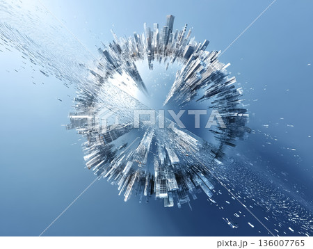 球体に包まれた未来都市ネットワーク｜グローバルテクノロジーCG 136007765