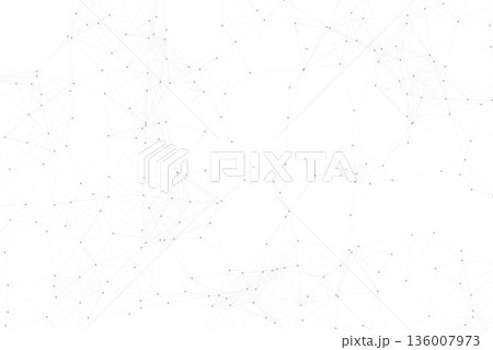 Technology-driven plexus composition with a web of points and connecting segments creating a modern geometric look. 136007973
