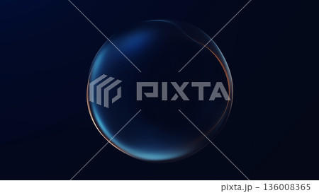 Abstract glowing digital orb with smooth blue and orange gradient light on dark background. Minimal futuristic energy sphere with elegant depth, clean visual balance and modern technology atmosphere. 136008365
