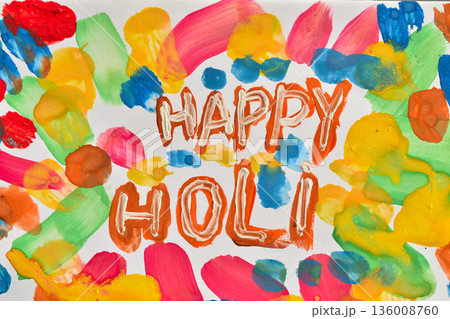 A background with rainbow watercolor splashes. Holi paint splashes on a white background for banner or poster design, or a greeting card for the festival of colors. A background with rainbow watercolor splashes. Holi paint splashes on a white background for banner or poster design, or a greeting card for the festival of colors. 136008760