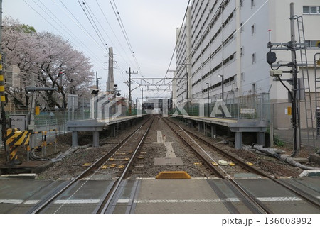 駅と線路と建物と桜の風景1 駅と線路と建物と桜の風景1 136008992