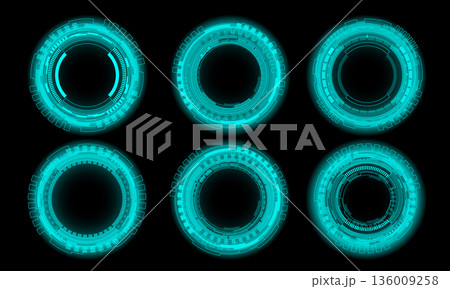 Set of sci fi blue circle user interface elements technology futuristic design modern creative on black background vector 136009258