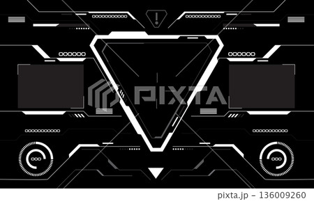 HUD sci-fi interface screen view white circular geometric design virtual futuristic technology creative display on black vector HUD sci-fi interface screen view white circular geometric design virtual futuristic technology creative display on black vector 136009260