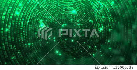 Technology futuristic square pattern green glowing background. Big data communication concept. 136009338