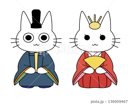 ひな祭りの猫の内裏雛イラスト　お内裏様とお雛様のペアキャラクター 136009467
