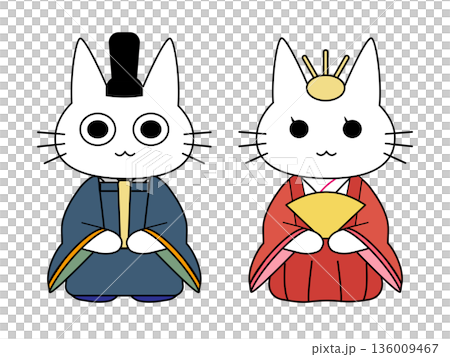 ひな祭りの猫の内裏雛イラスト　お内裏様とお雛様のペアキャラクター 136009467
