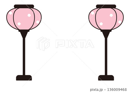 ひな祭りのぼんぼり2本セットのイラスト　桃の節句の飾り　左右ペア素材 136009468