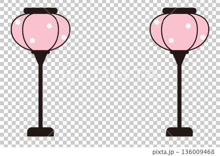 ひな祭りのぼんぼり2本セットのイラスト　桃の節句の飾り　左右ペア素材 136009468