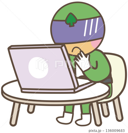 パソコン作業中に困っているヒーローキャラクター 136009683