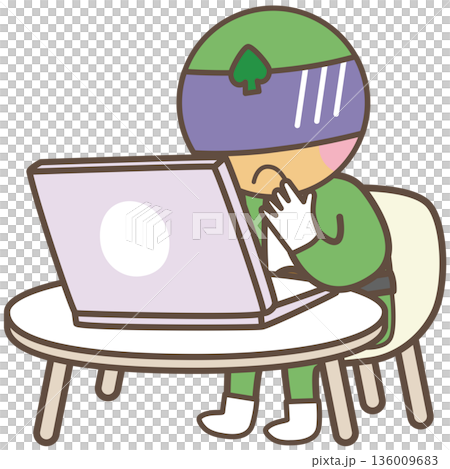 パソコン作業中に困っているヒーローキャラクター 136009683
