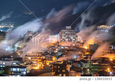 Beppu town with motion steam of hot spring bath houses, Oita 136010031