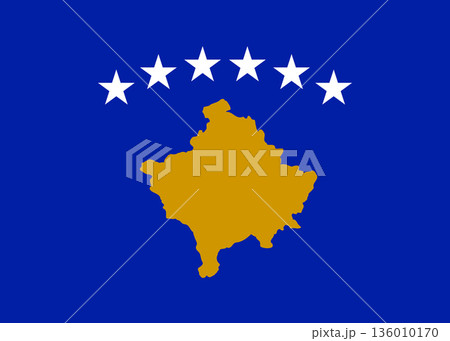 Flag of Kosovo Blue National Banner with Golden Map and Six White Stars, Official Symbol of the Republic of Kosovo Independence, Unity and European Heritage Flag of Kosovo Blue National Banner with Golden Map and Six White Stars, Official Symbol of the Republic of Kosovo Independence, Unity and European Heritage 136010170