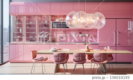 modern kitchen interior with empty counter 136010193