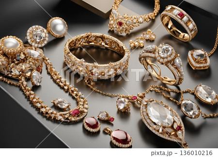 並べられた高級な宝飾品 136010216