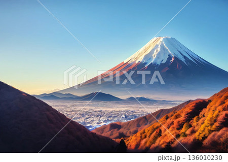 富士山 青空 晴れ 風景 136010230