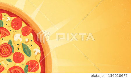 放射状の光を放つ広告向けのピザ 136010675