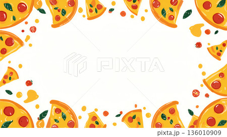 ピザスライスで囲まれたフレーム ピザスライスで囲まれたフレーム 136010909
