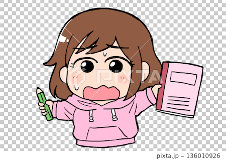 A girl studying hard with a notebook and pencil (impatience) New life, learning, support A girl studying hard with a notebook and pencil (impatience) New life, learning, support 136010926