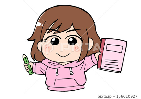 ノートと鉛筆を持って勉強を頑張る女の子 新生活・学習・応援 ノートと鉛筆を持って勉強を頑張る女の子 新生活・学習・応援 136010927