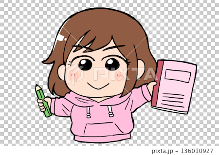 ノートと鉛筆を持って勉強を頑張る女の子 新生活・学習・応援 ノートと鉛筆を持って勉強を頑張る女の子 新生活・学習・応援 136010927