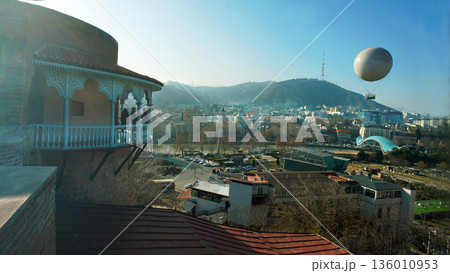 Aerial view (Panorama) of old Tbilisi in autumn, winter or early spring Aerial view (Panorama) of old Tbilisi in autumn, winter or early spring 136010953