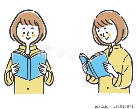 本を読んでいる女性　ベクター 136010971