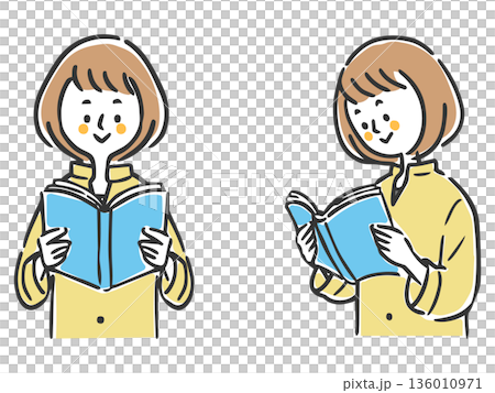 本を読んでいる女性　ベクター 136010971