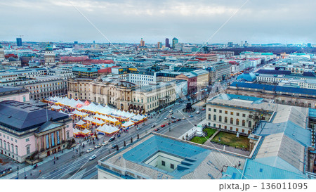 Aerial view of Berlin: Unter der Linden street and the Deutsche 136011095