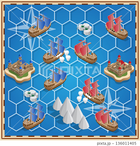 A board game on the marine theme. Vector design for app game user interface. A board game on the marine theme. Vector design for app game user interface. 136011405