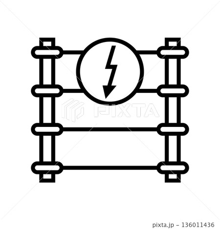 Electric fence icon with high voltage sign. Isolated vector illustration on white background. 136011436