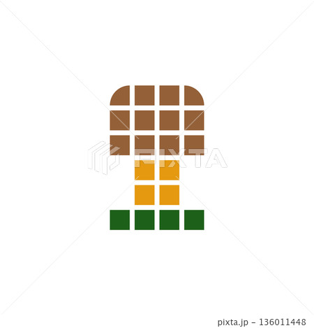 Mushroom vector logo design and icon. Pixel art and checkered style. 136011448