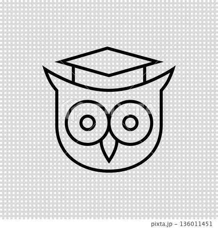 Owl in student academic hat. Education logo and icon. Outline and line style. Simple isolated illustration on transparent background. 136011451