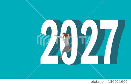2027年と飛び出すビジネスウーマン 136011603