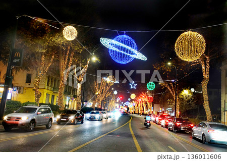 Christmas decoration and lights at Chavchavadze and Rustaveli Avenue in Tbilisi Christmas decoration and lights at Chavchavadze and Rustaveli Avenue in Tbilisi 136011606