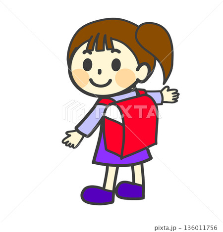 ランドセルを背負った女の子のイラスト ランドセルを背負った女の子のイラスト 136011756