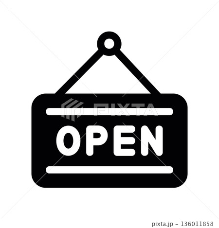 Simple black vector icon with a theme open sign Simple black vector icon with a theme open sign 136011858