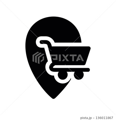 Simple black vector icon with a theme store location 136011867