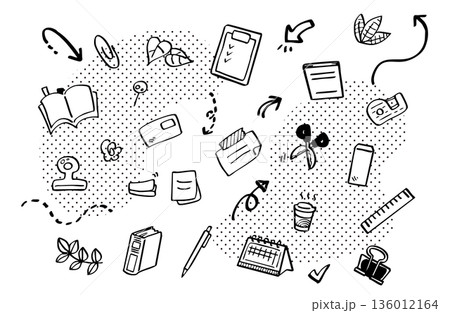 手描き文房具アイコンのイラストセット 手描き文房具アイコンのイラストセット 136012164