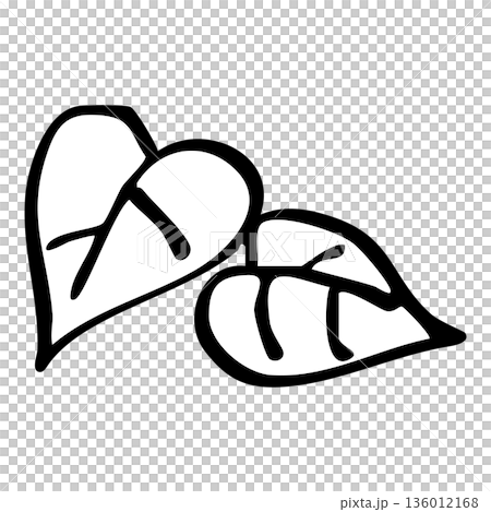手描き風の葉っぱの線画イラスト素材 136012168