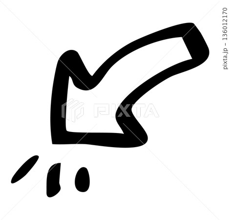 下向きの手描きカーブ矢印の線画イラスト素材 136012170