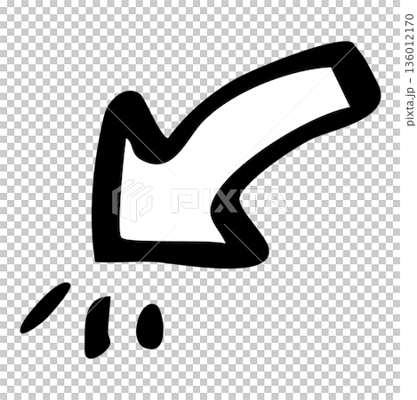 下向きの手描きカーブ矢印の線画イラスト素材 136012170