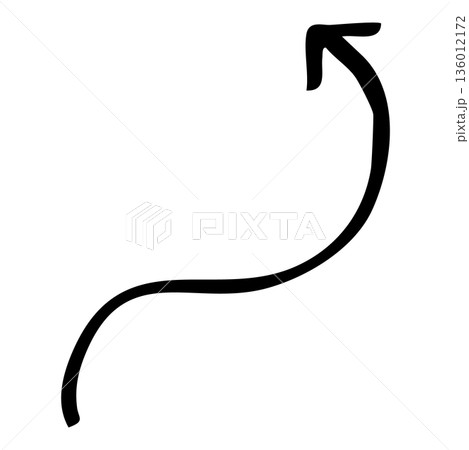 上向きの手描きカーブ矢印の線画イラスト素材 136012172